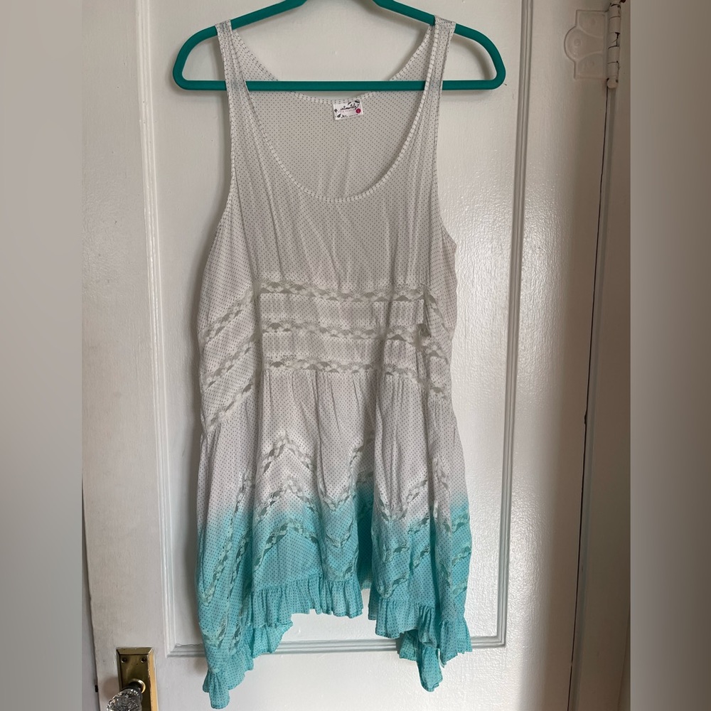 Free People White/Teal Ombré Slip Dress